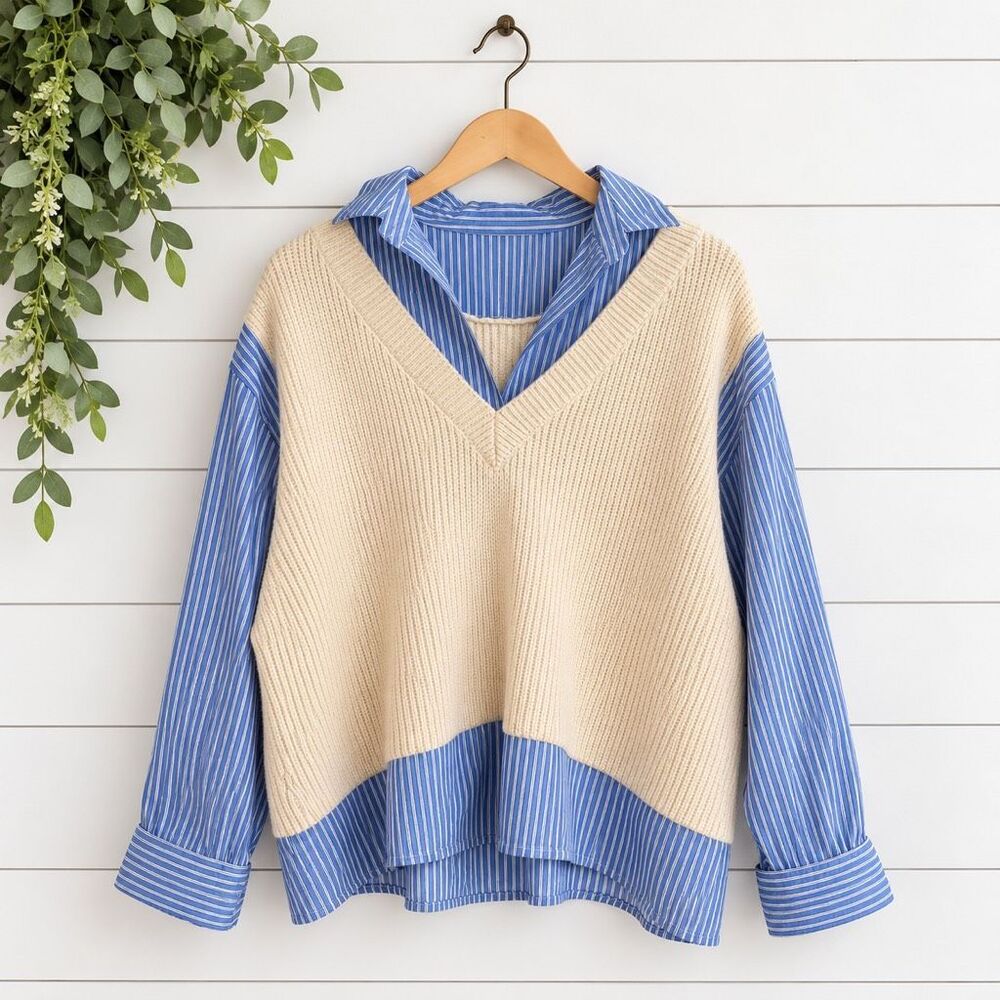 Zara oversized two-for collared sweater top size large